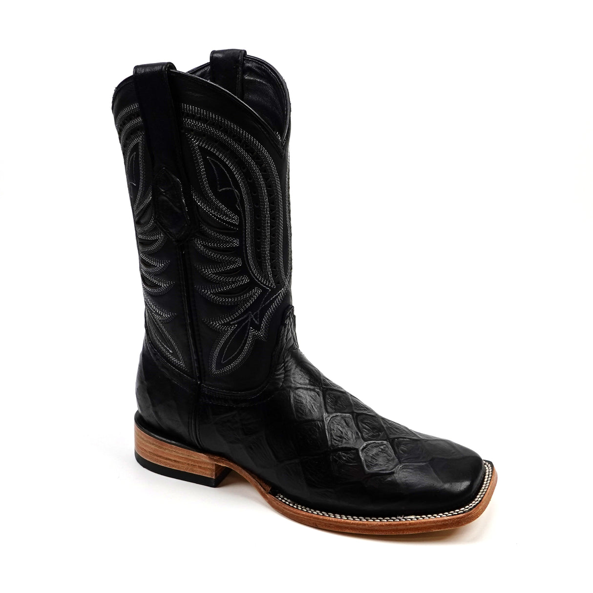 Pirarucu Black - Embossed Leather - Square Toe (E687)