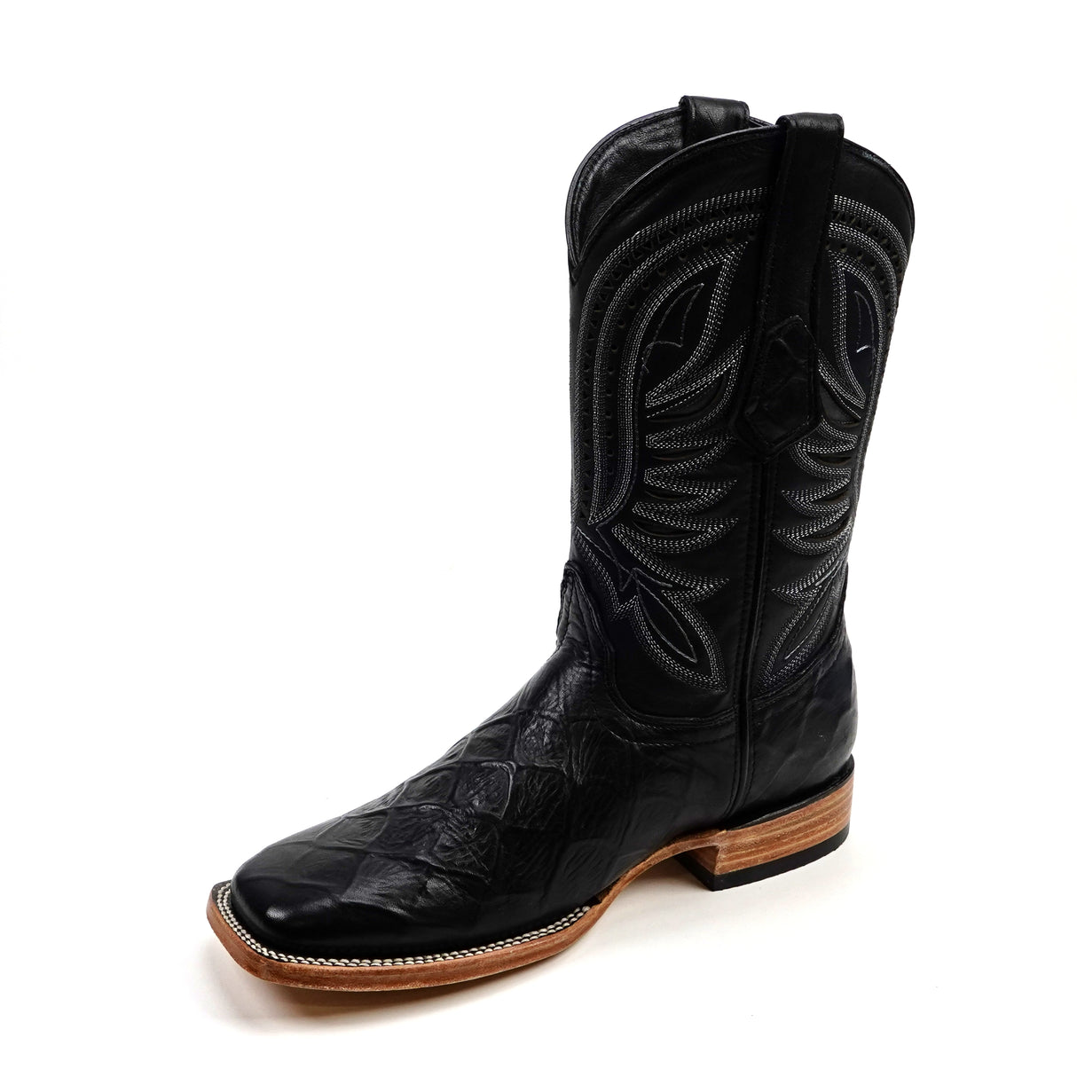 Pirarucu Black - Embossed Leather - Square Toe (E687)