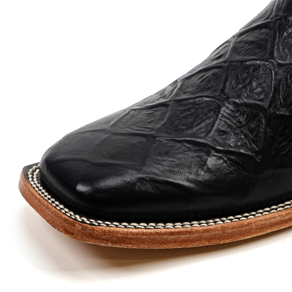 Pirarucu Black - Embossed Leather - Square Toe (E687)