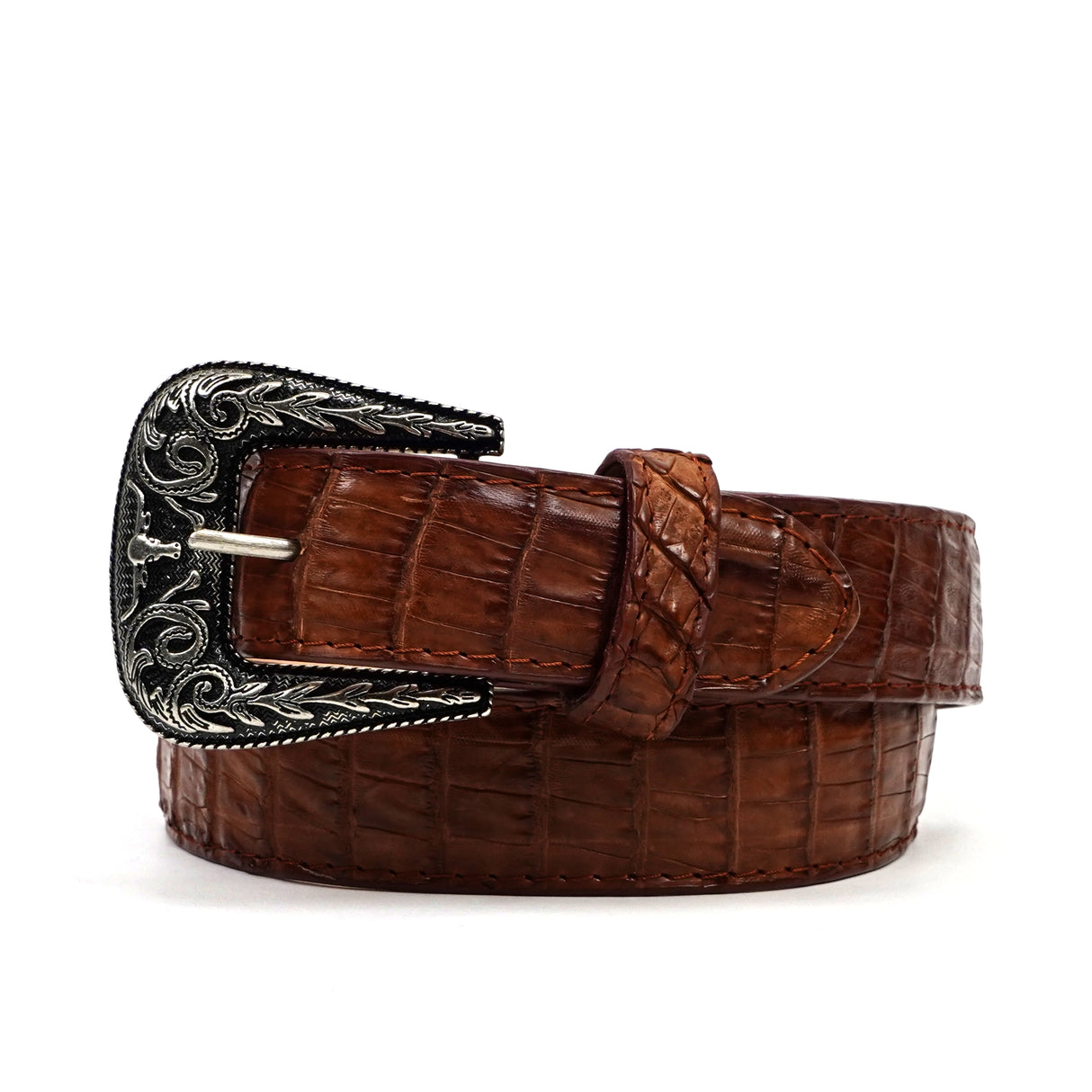 Exotic Full Quilt Caiman Belt - Brandy (C-028)