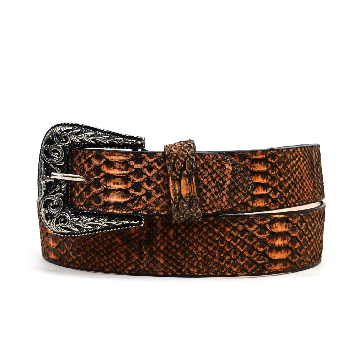 Exotic Full Quilt Python Belt - Fuel Orange (C-028)