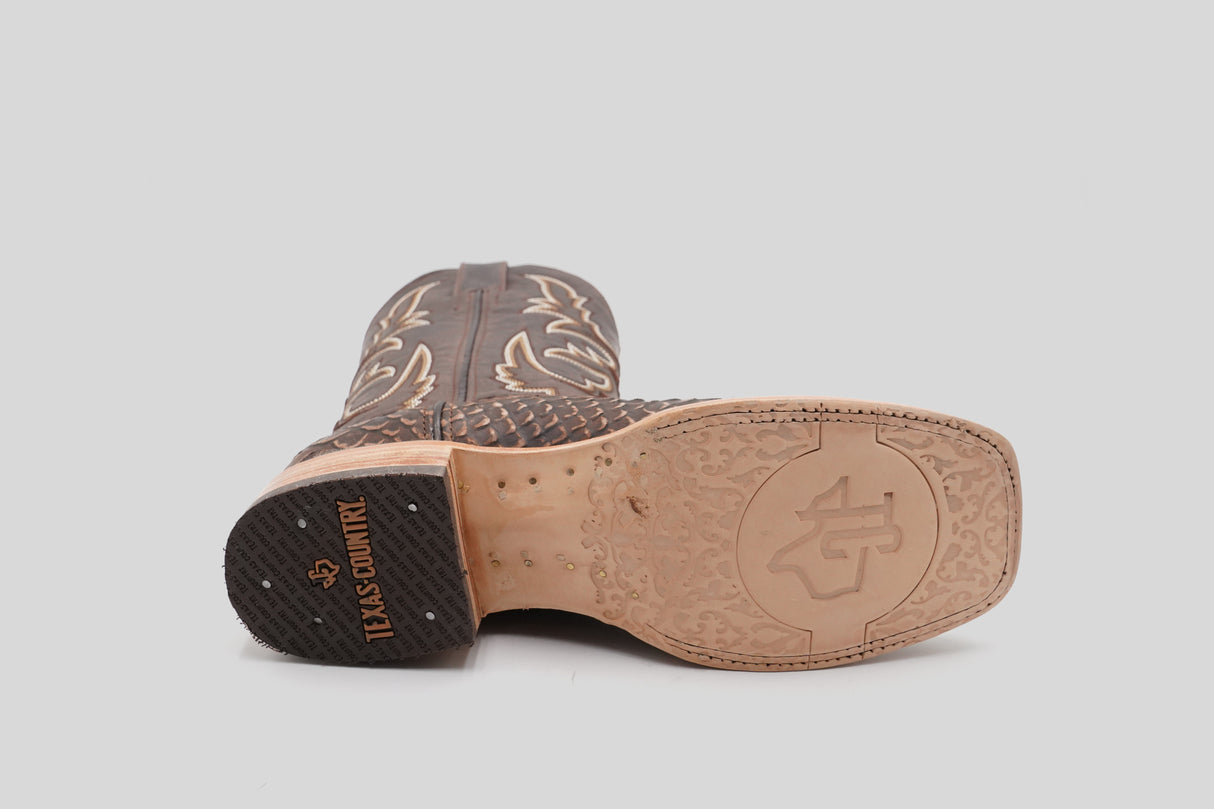 Jumbo Python Chocolate - Embossed Leather - Square Toe (E681-26)