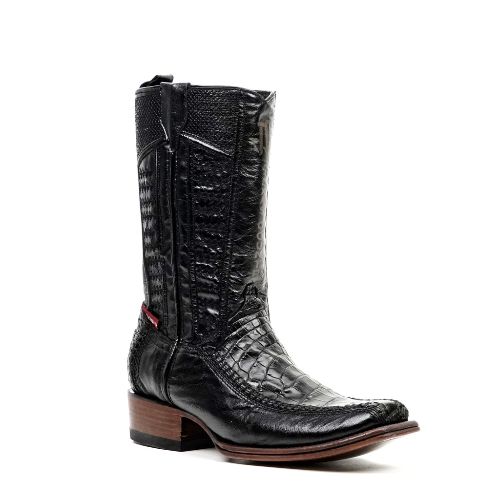 Alligator Belly Black Zip Boots - Narrow Square Toe (FLO22)