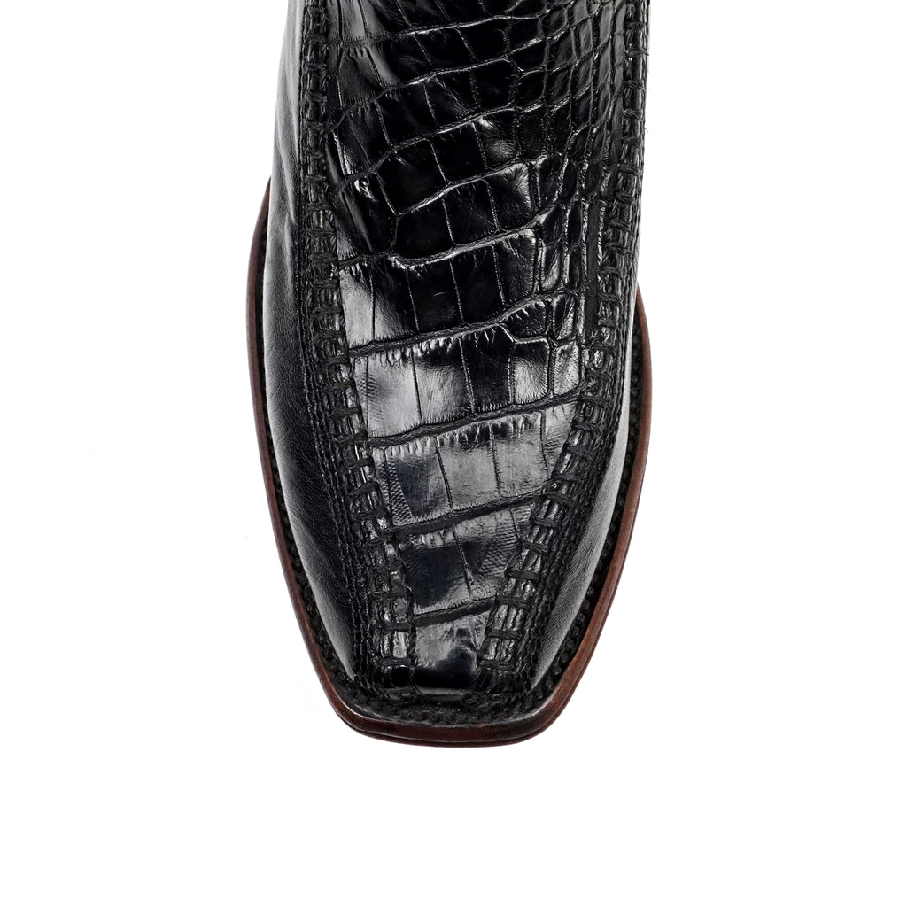 Alligator Belly Black Zip Boots - Narrow Square Toe (FLO22)
