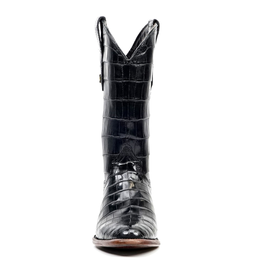 James Full Alligator Boots - Black - Round Toe (FU220)