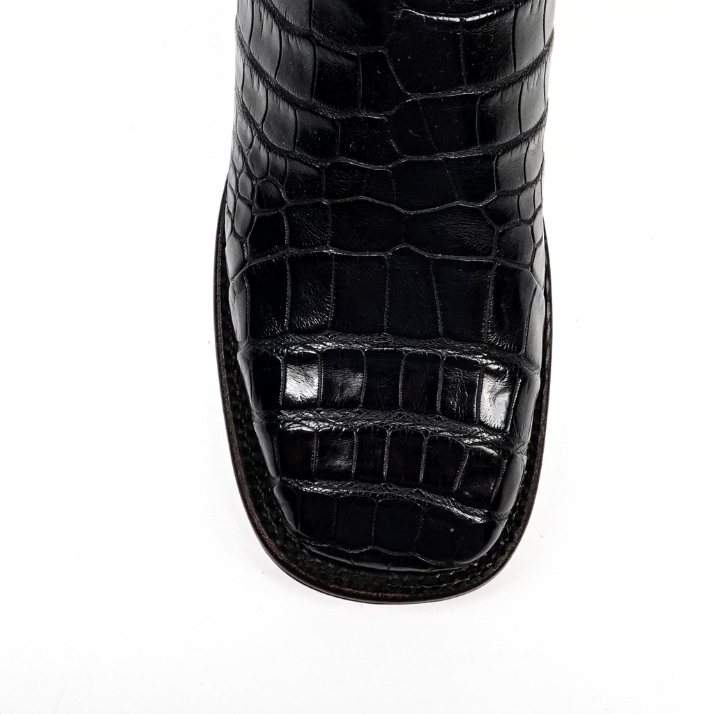 James Platinum Alligator Belly Boots - Black - Square Toe