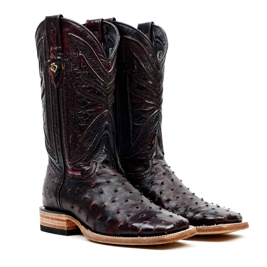 Austin Ostrich Boots - Black Cherry - Square Toe (AV20)