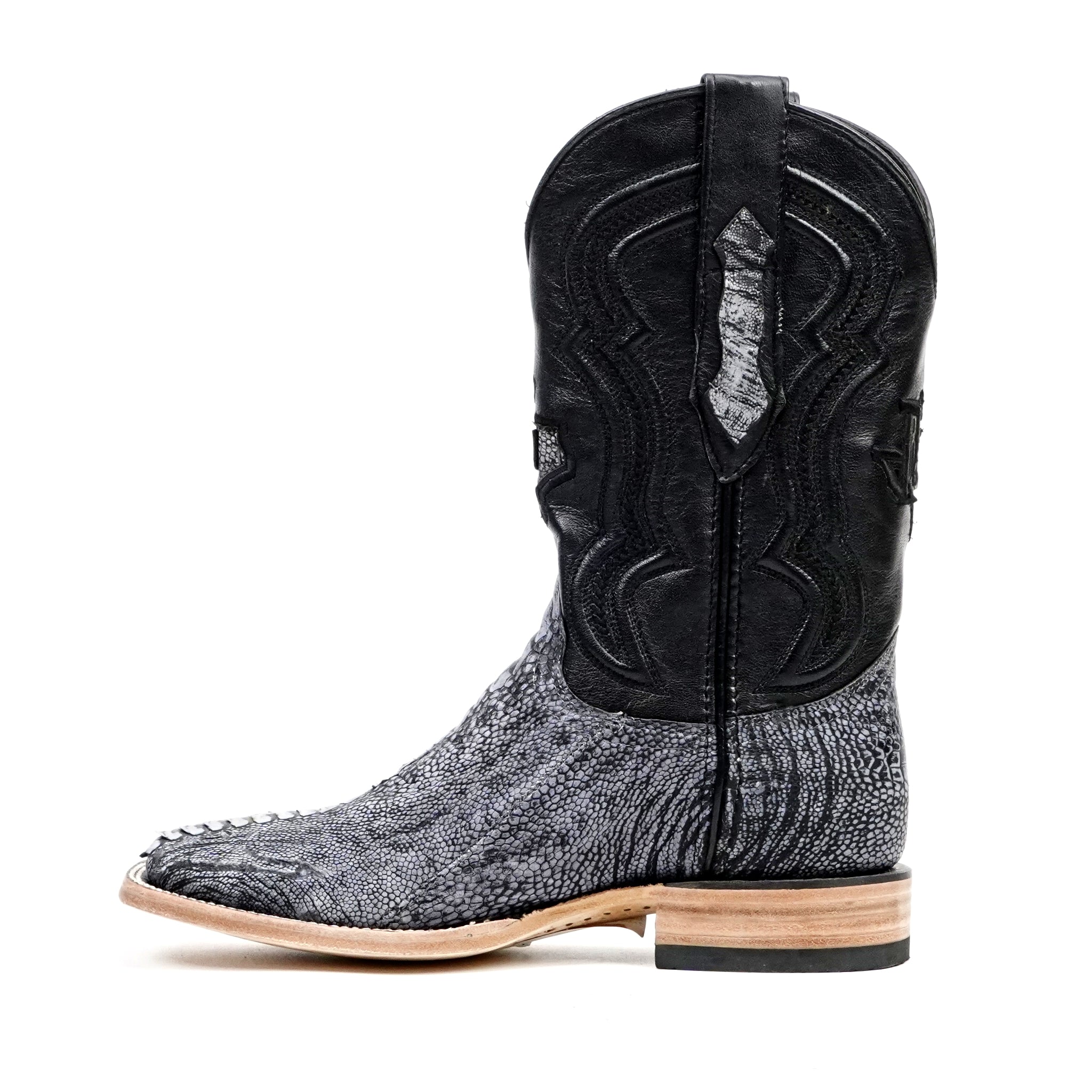 Botas de Piel de Avestruz Austin - Azul Vaquero - Punta Cuadrada (PA501)