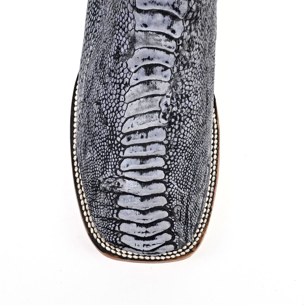 Botas de Piel de Avestruz Austin - Azul Vaquero - Punta Cuadrada (PA501)