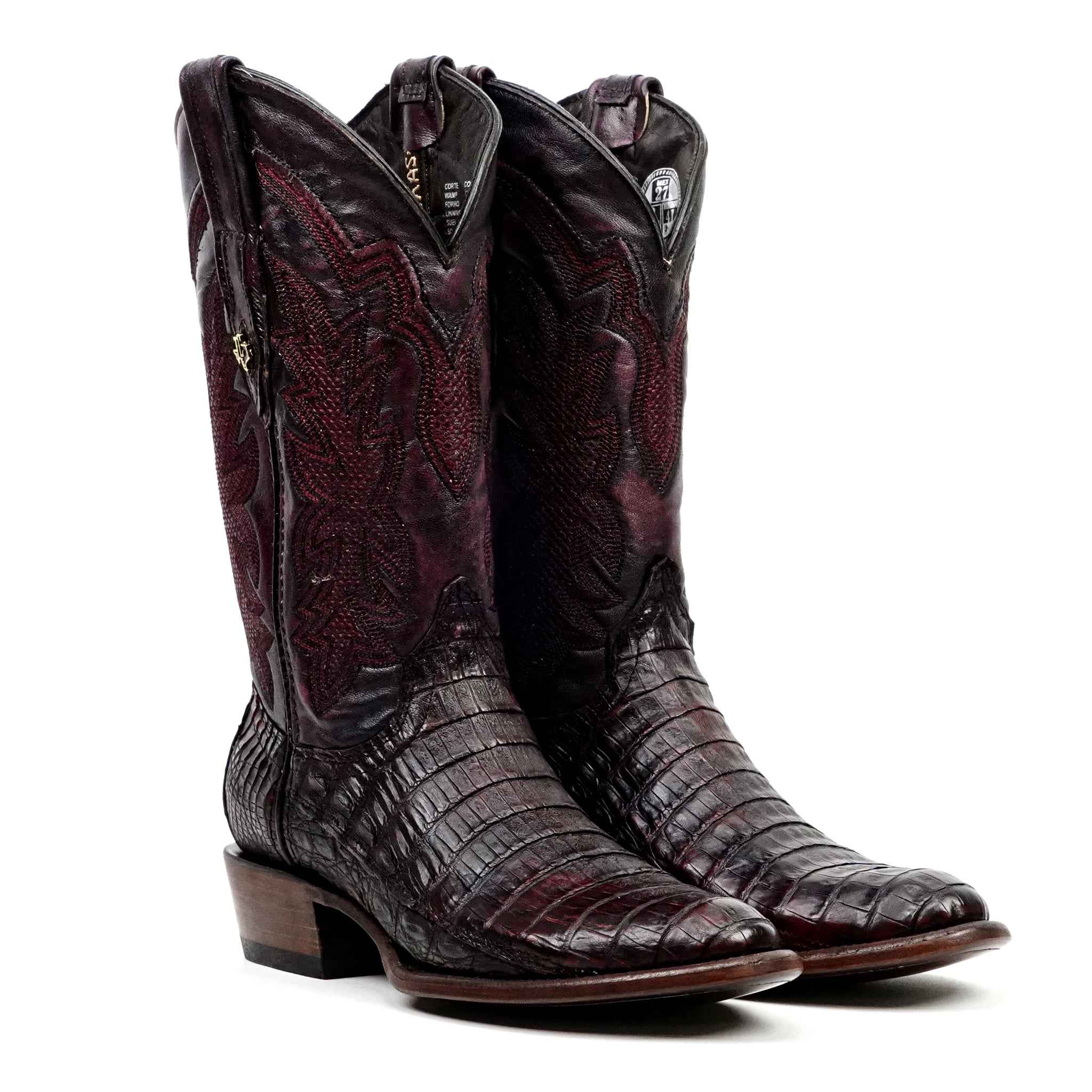Rhodes Caiman Hornback Boots - Black Cherry - Round Toe (LM220)