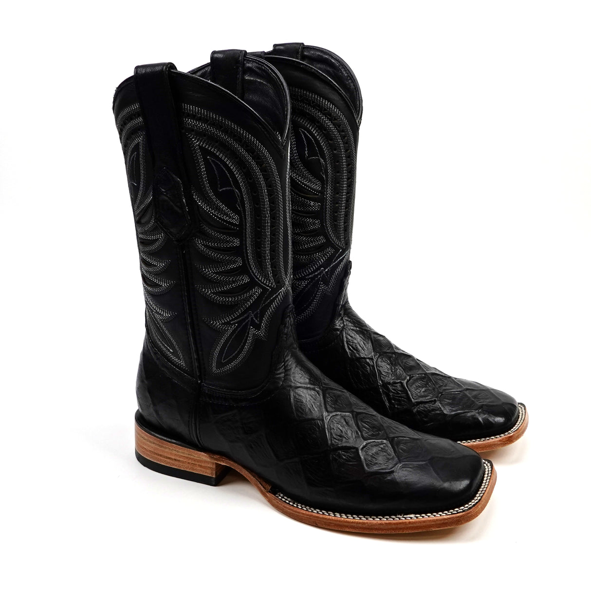 Pirarucu Black - Embossed Leather - Square Toe (E687)