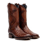 Rhodes Platinum Caiman Belly Double Sole Boots - Brandy - Square Toe