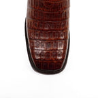 Rhodes Platinum Caiman Belly Double Sole Boots - Brandy - Square Toe