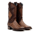 Rhodes Platinum Caiman Belly Double Sole Boots - Tobacco- Square Toe