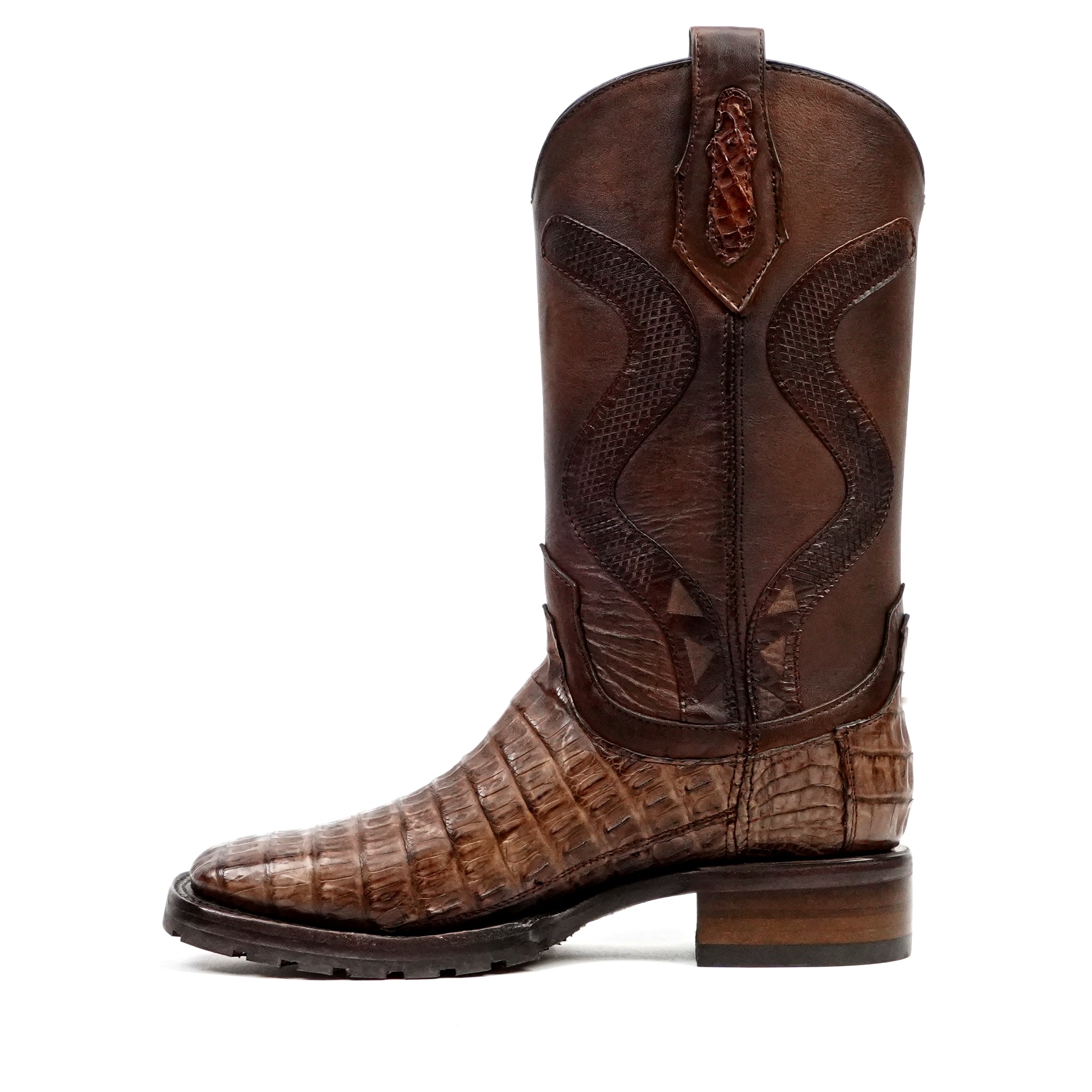 Rhodes Platinum Caiman Belly Double Sole Boots - Tobacco- Square Toe