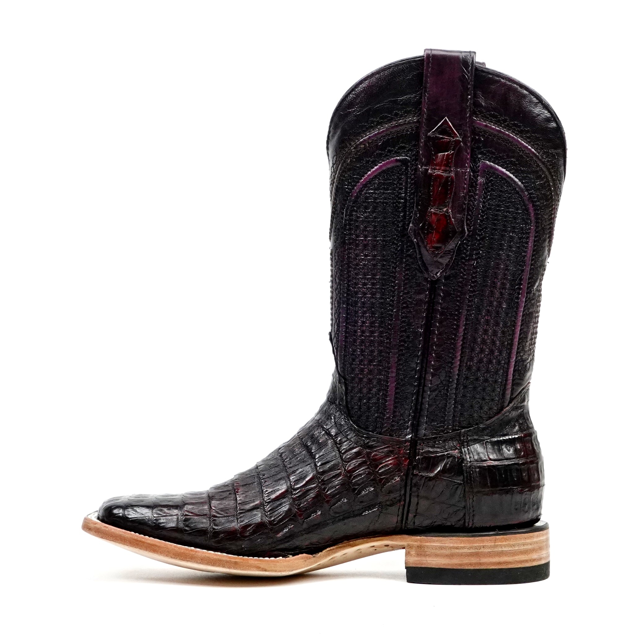 Rhodes Caiman Belly Boots - Black Cherry - Square Toe (LM10) - Gomez Western Wear