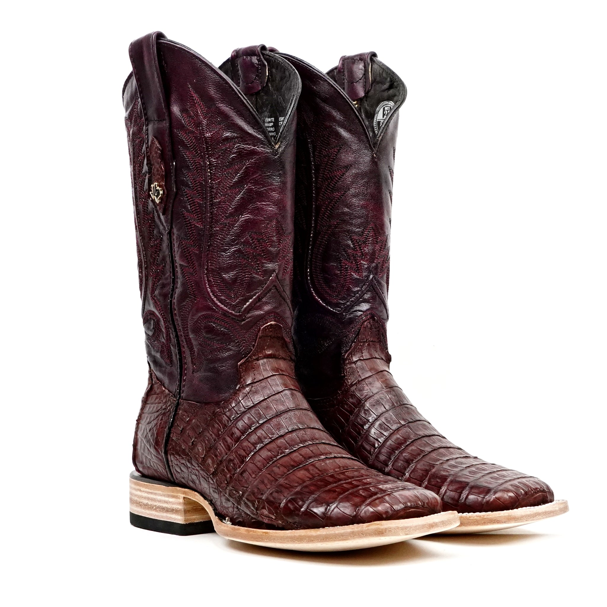 Rhodes Caiman Belly Boots - Wine - Square Toe (LM10) - Gomez Western Wear