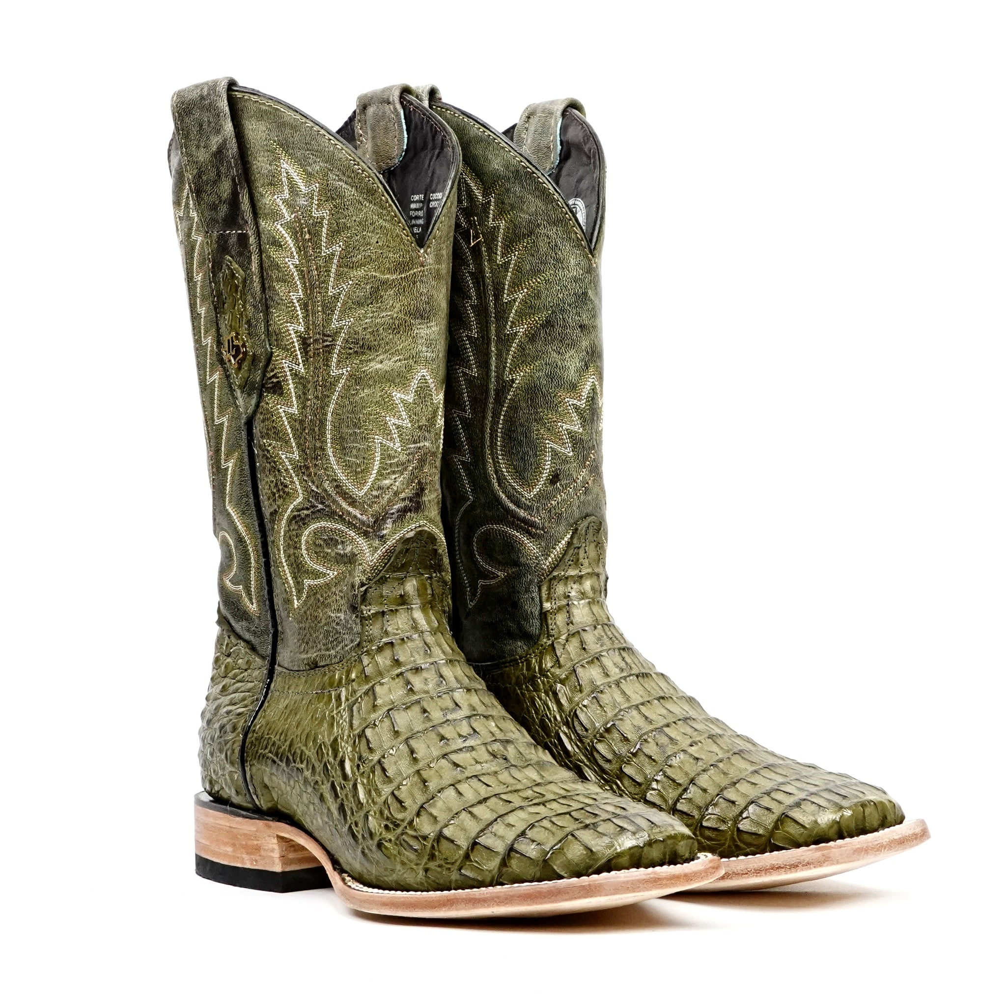 Rhodes Caiman Hornback Boots - Jungle Green - Square Toe (LM10) - Gomez Western Wear