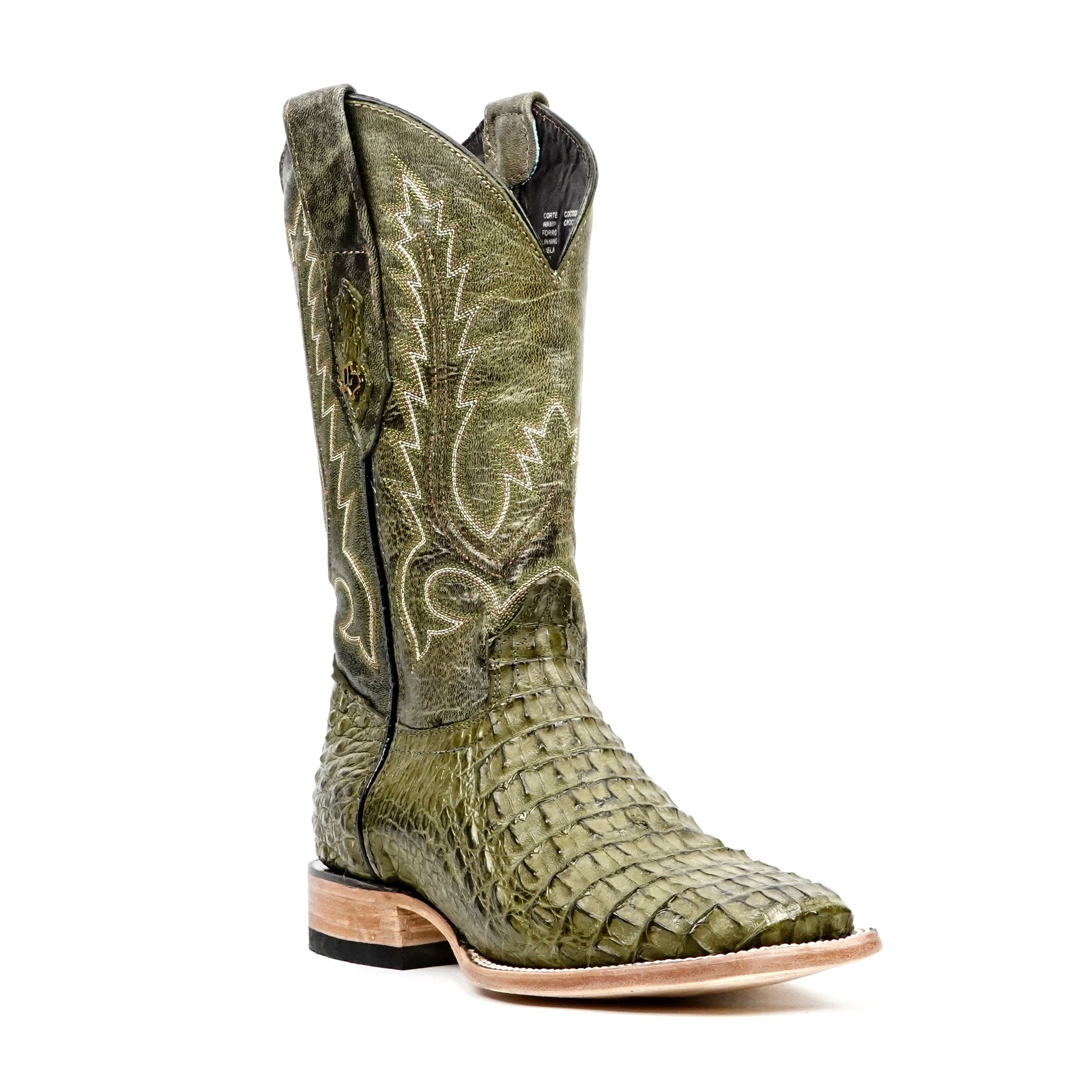 Rhodes Caiman Hornback Boots - Jungle Green - Square Toe (LM10) - Gomez Western Wear