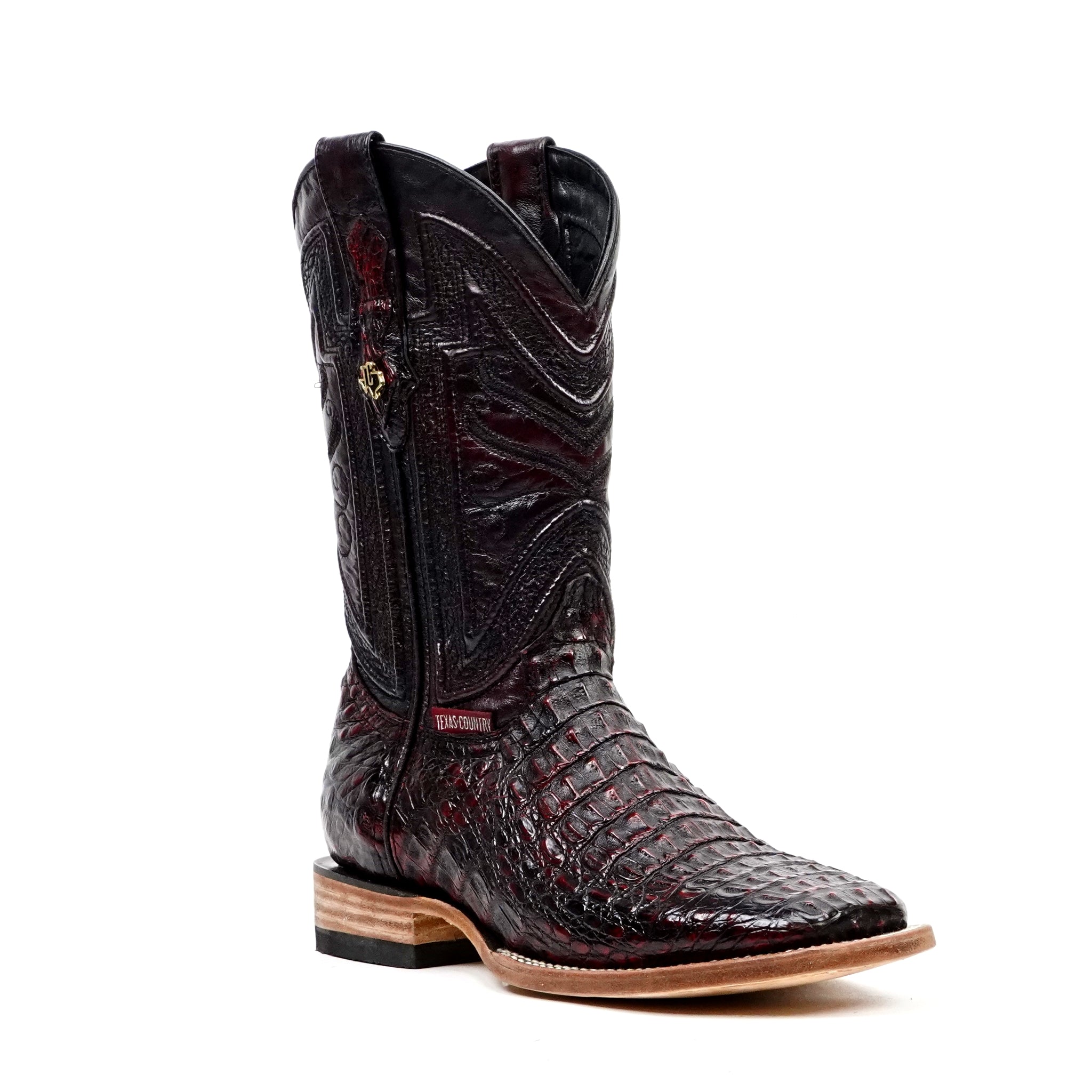 Rhodes Caiman Hornback Boots - Black Cherry - Square Toe (LM10)
