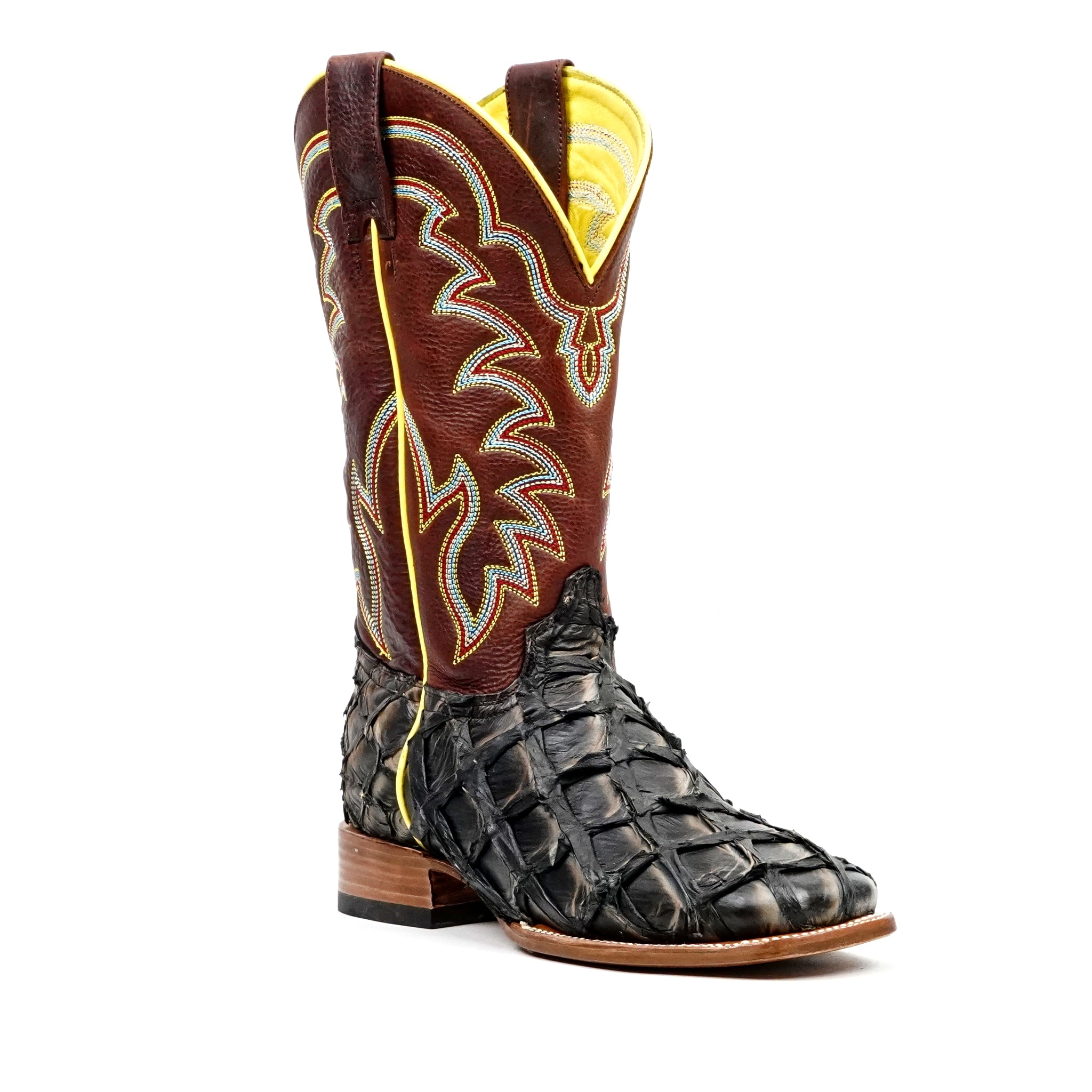 Butch Pirarucu Fish Boots - Camel Black - Square Toe - Gomez Western Wear