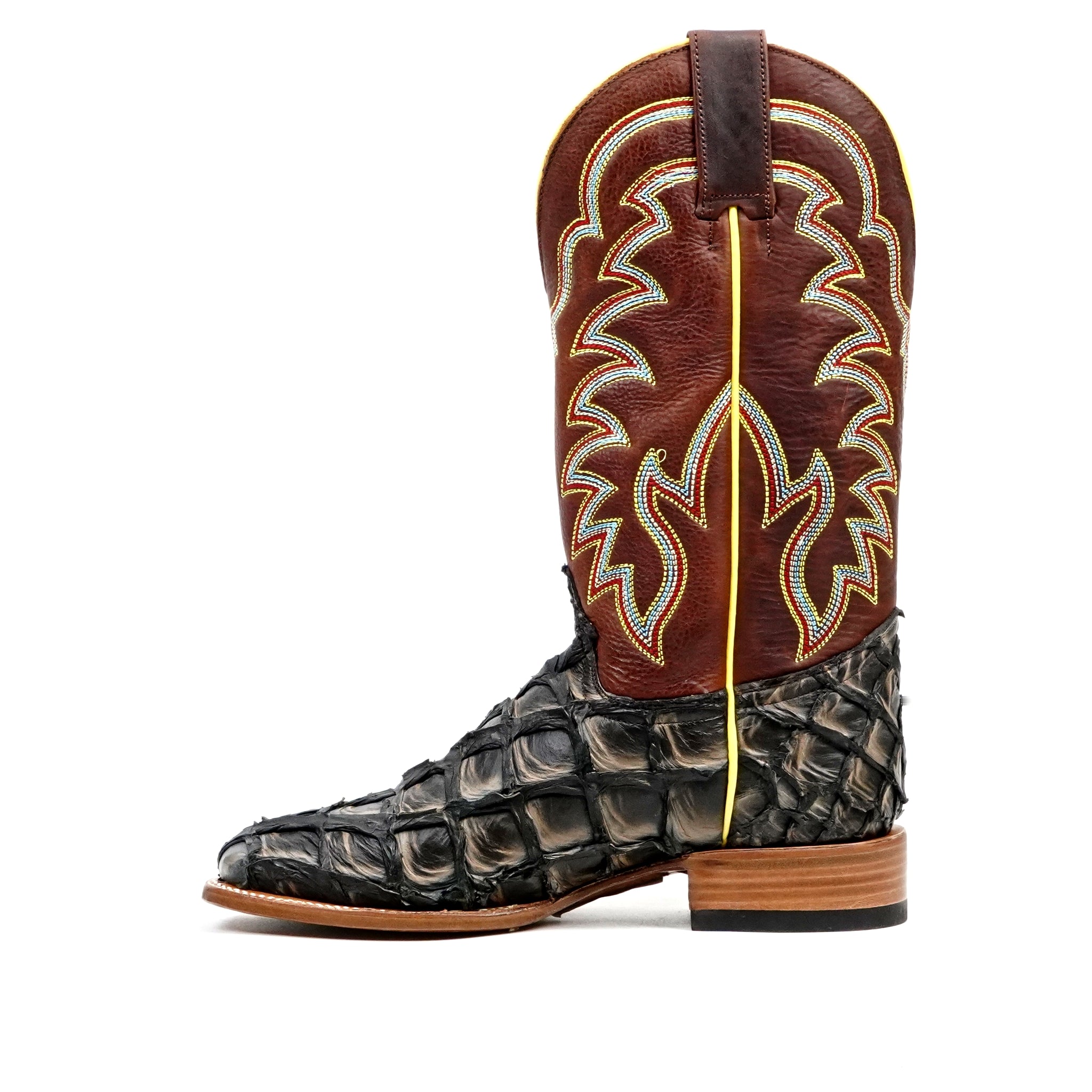 Butch Pirarucu Fish Boots - Camel Black - Square Toe - Gomez Western Wear