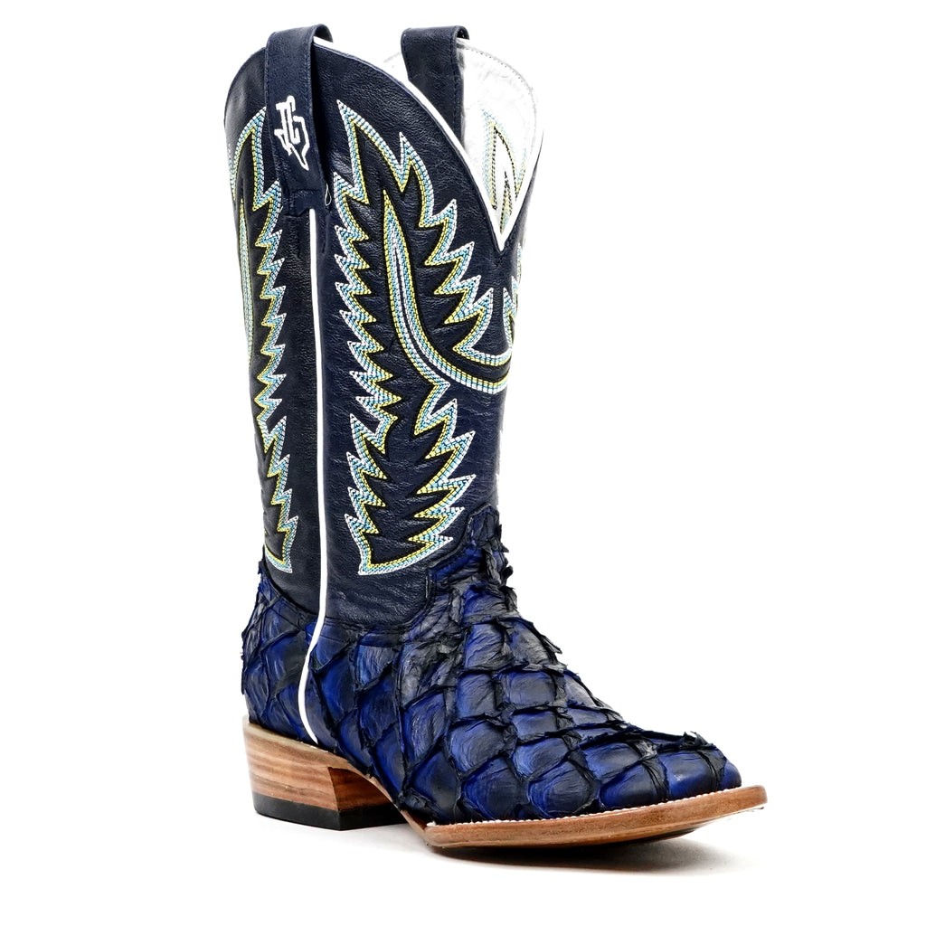 Butch Pirarucu Fish Boots - Navy Blue - Square Toe - Gomez Western Wear