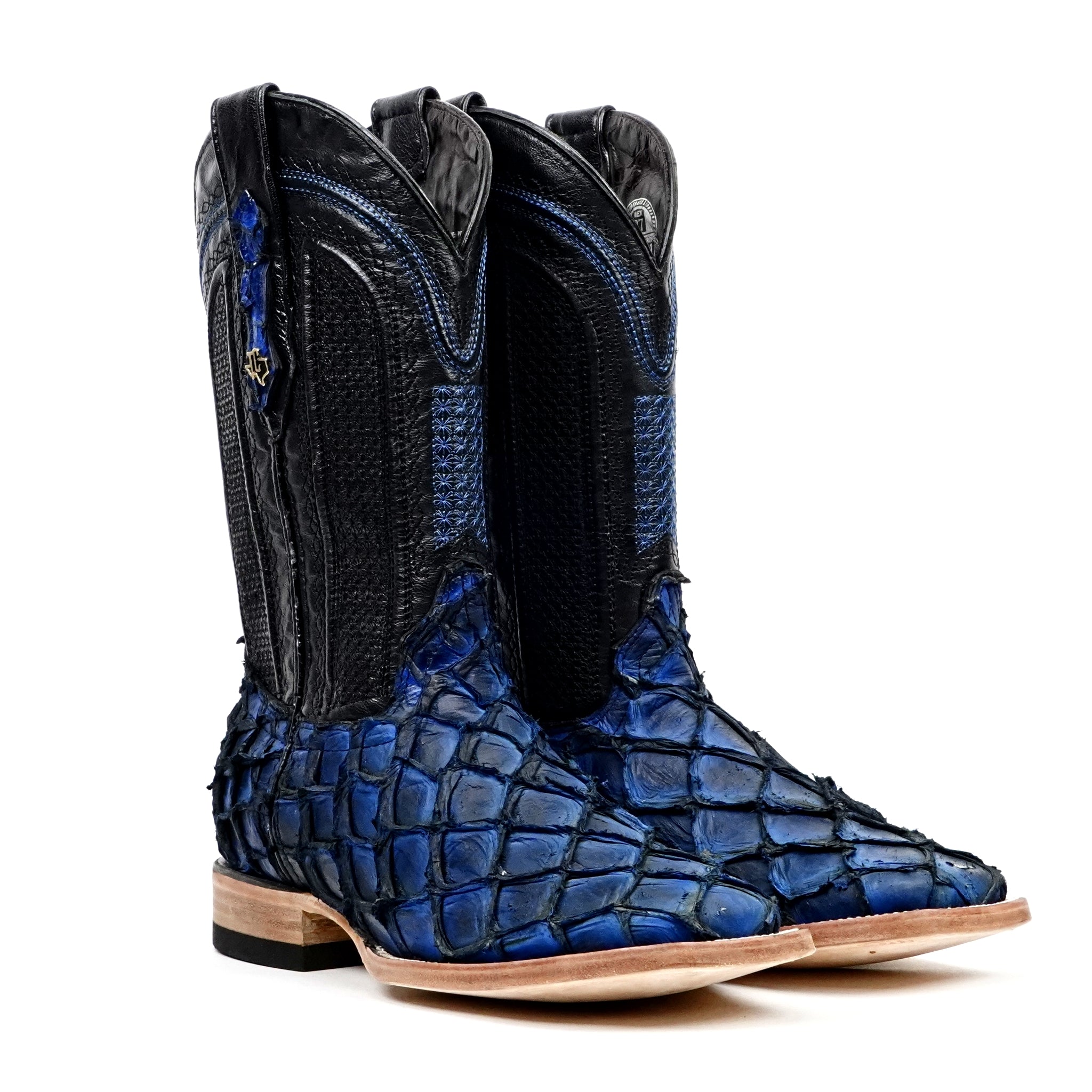 Connor Pirarucu Fish Boots - Deep Blue - Square Toe (PZ60) - Gomez Western Wear