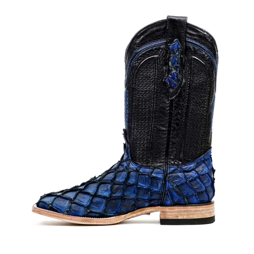 Connor Pirarucu Fish Boots - Deep Blue - Square Toe (PZ60) - Gomez Western Wear