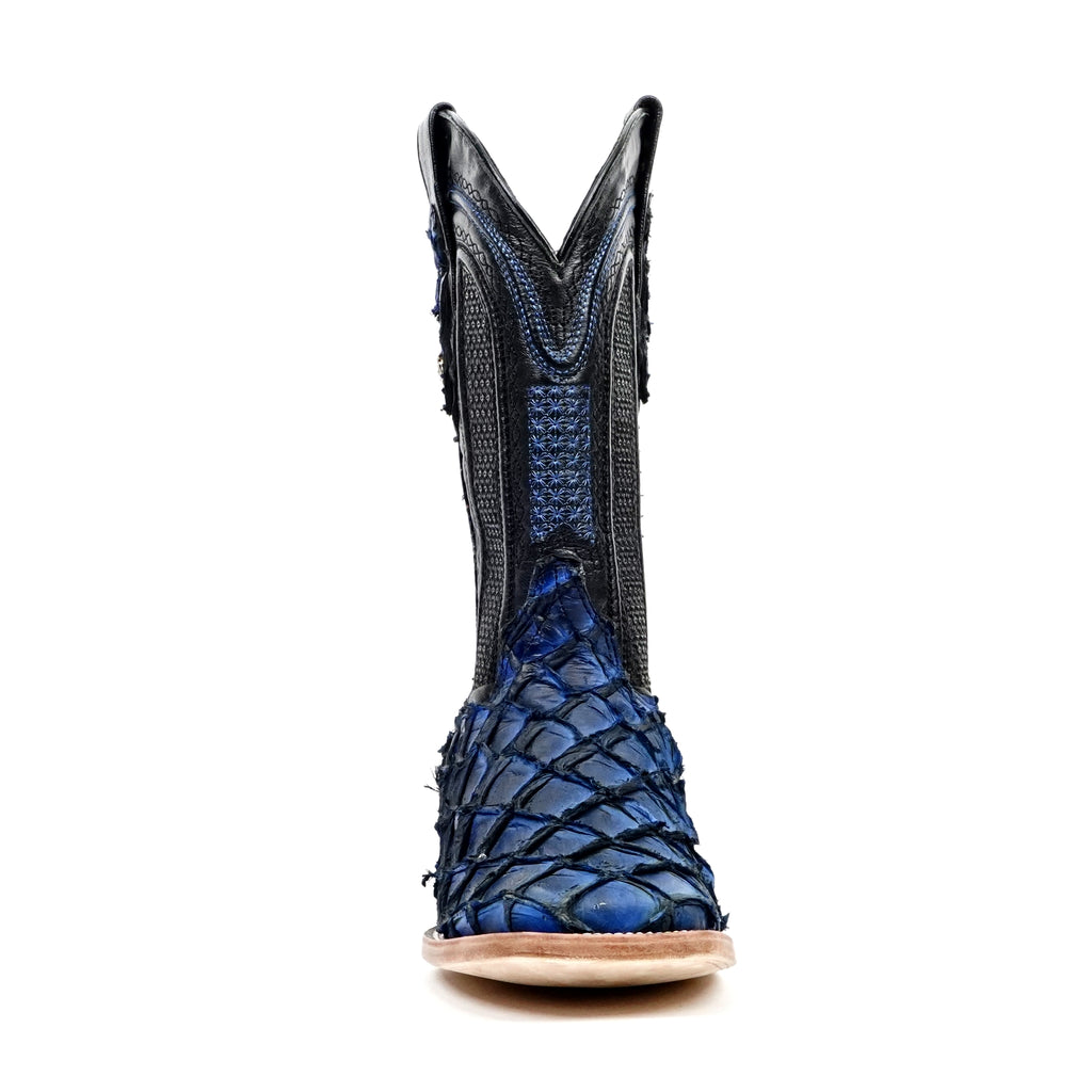 Connor Pirarucu Fish Boots - Deep Blue - Square Toe (PZ60) - Gomez Western Wear