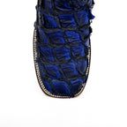 Connor Pirarucu Fish Boots - Deep Blue - Square Toe (PZ60) - Gomez Western Wear