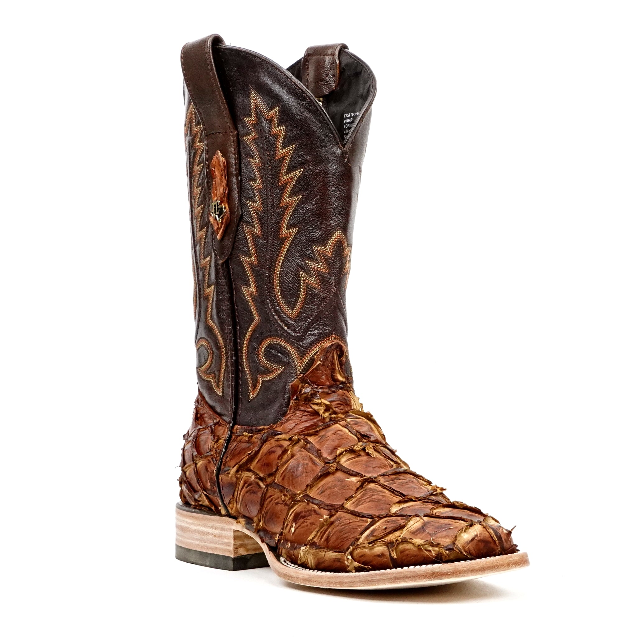Connor Pirarucu Fish Boots- Pecan - Square Toe (PZ60) - Gomez Western Wear