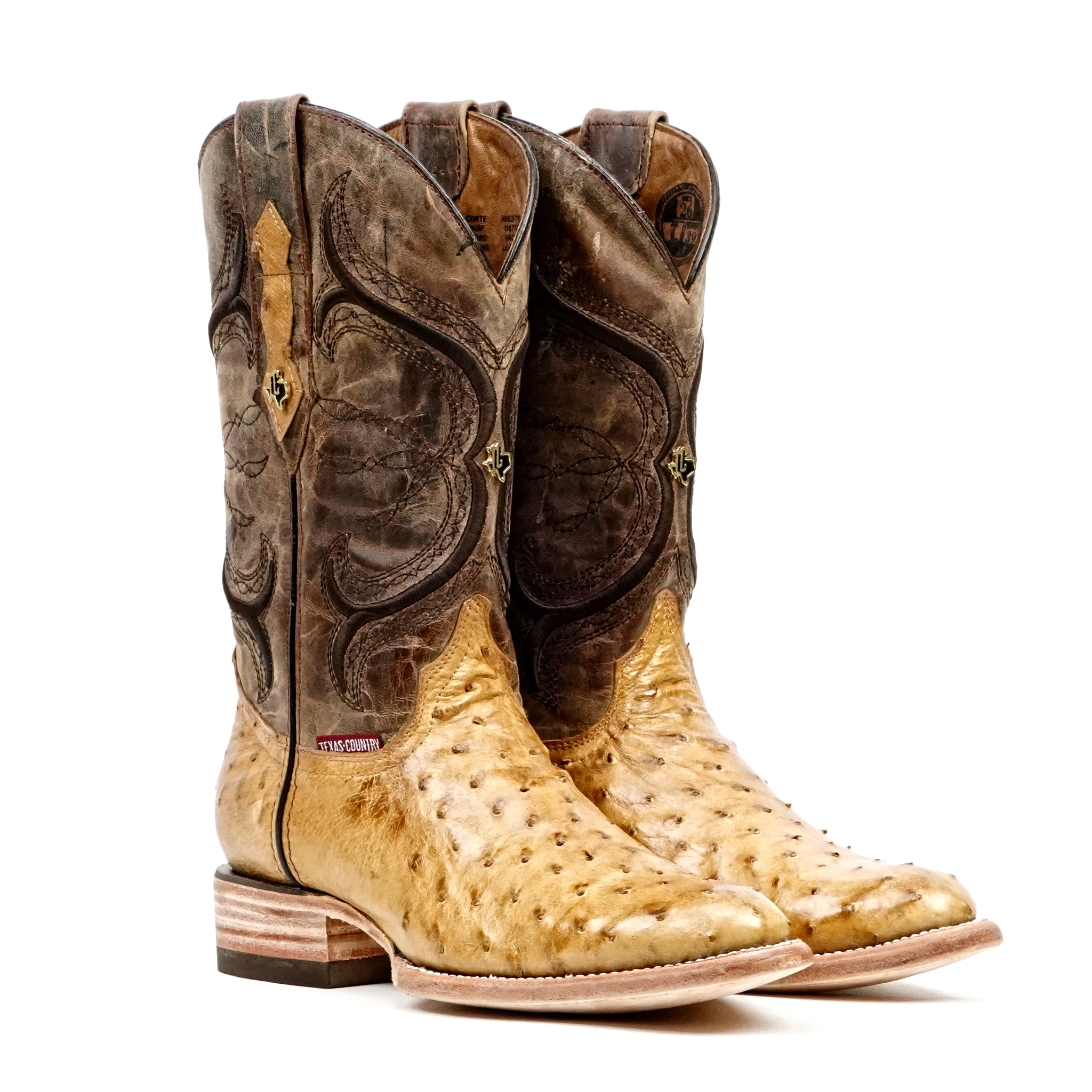 Austin Ostrich Boots - Antique - Roper Toe (AV201)