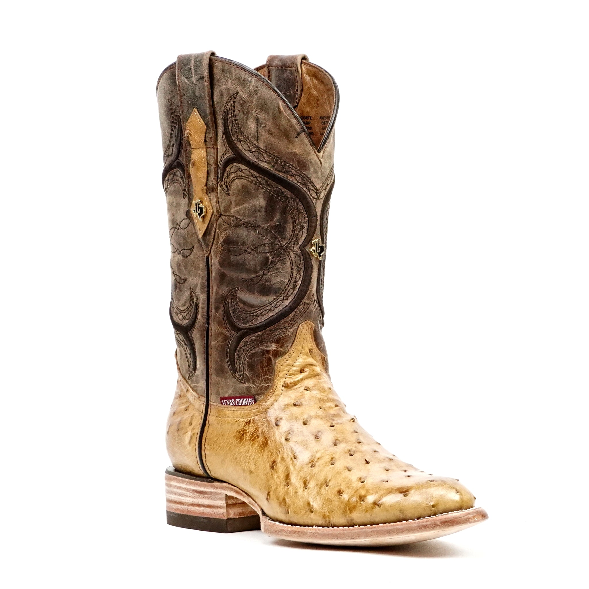 Austin Ostrich Boots - Antique - Roper Toe (AV201)