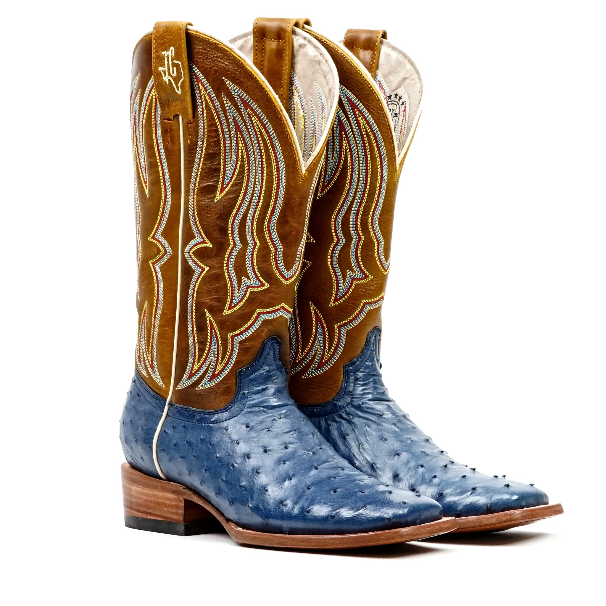Ridge Ostrich Boots - Blue - Square Toe