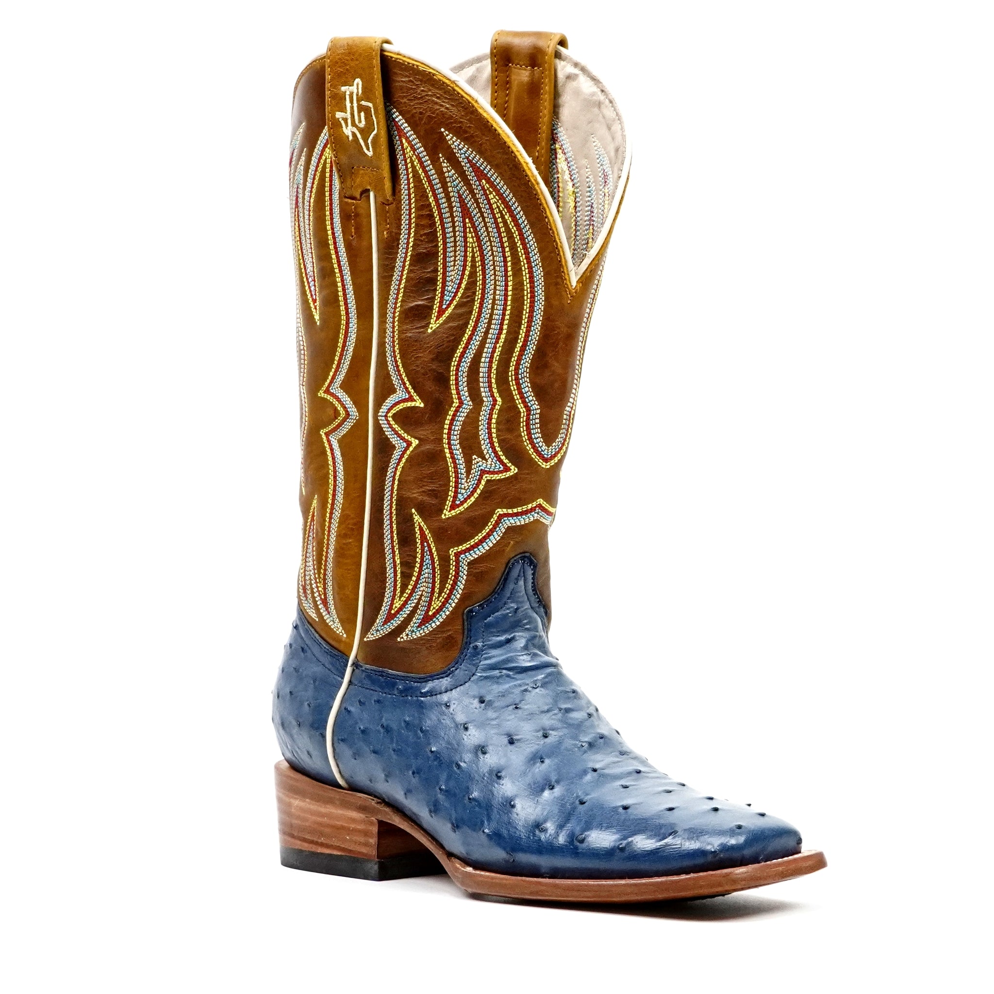 Ridge Ostrich Boots - Blue - Square Toe