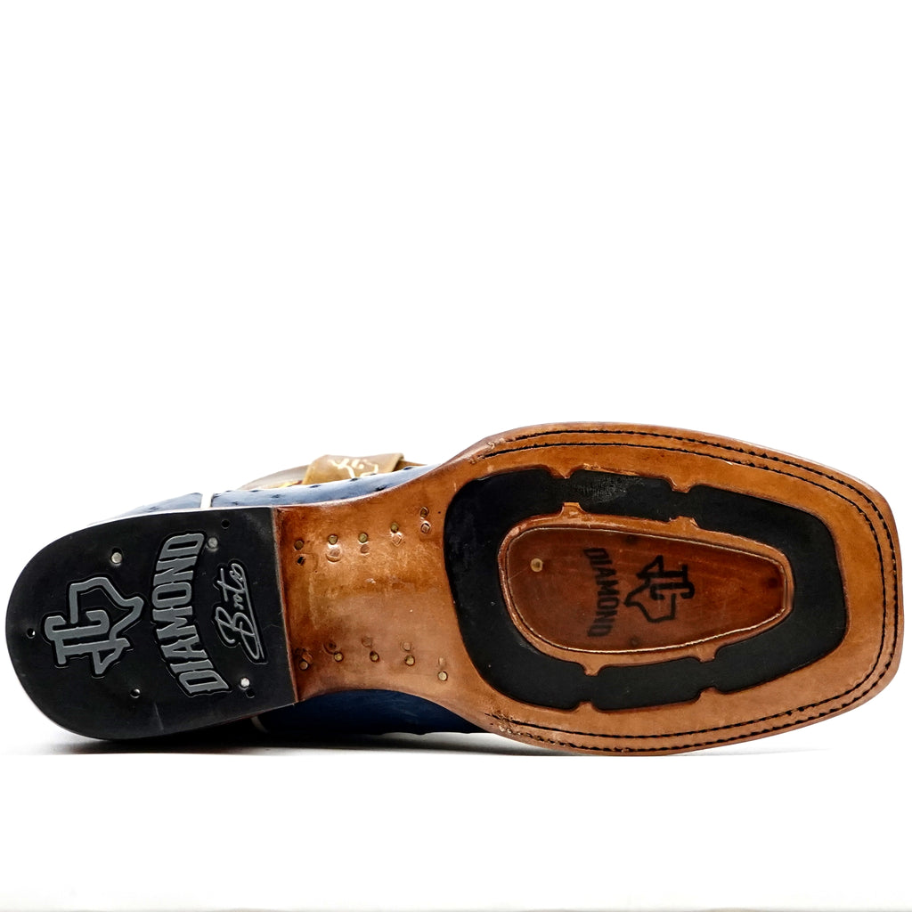 Ridge Ostrich Boots - Blue - Square Toe