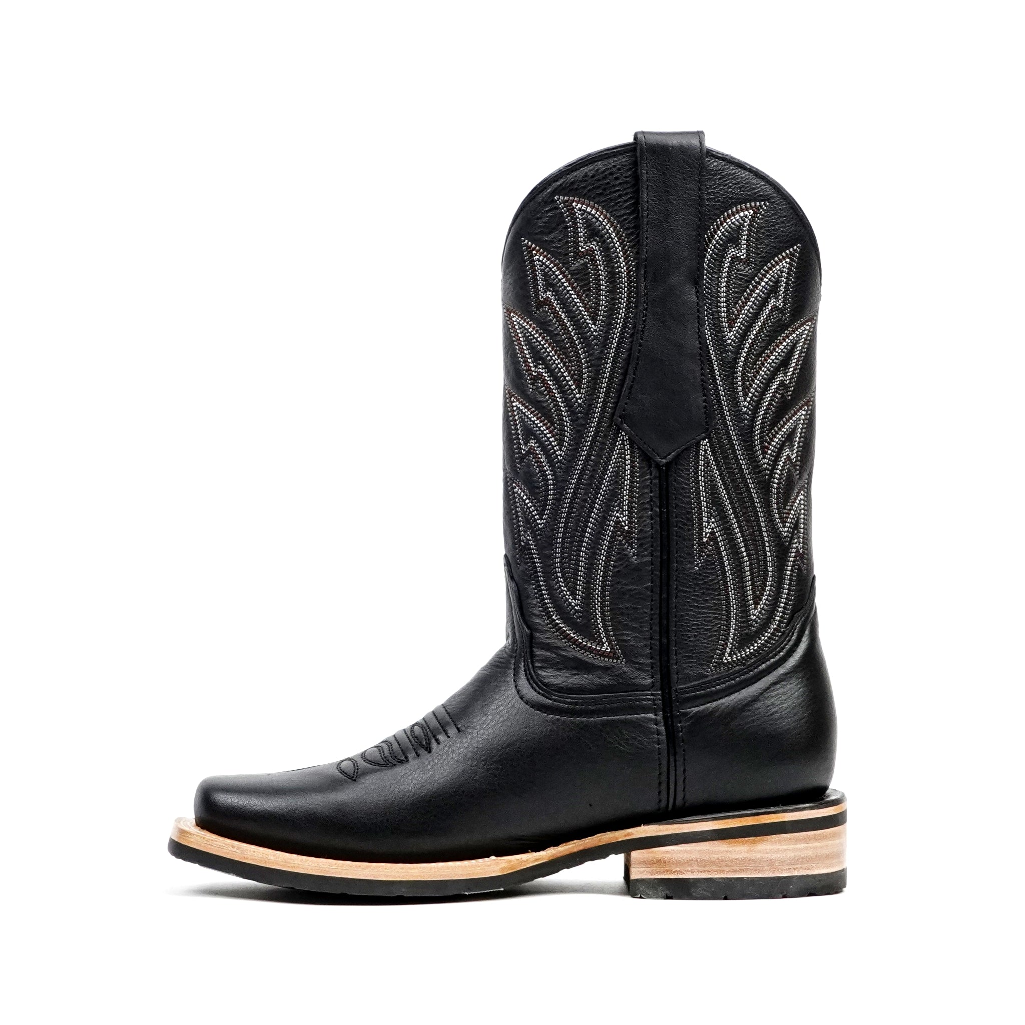 Barcelona Black Cowboy Boots - Slip-Resistant Sole - Rodeo Toe (E411)