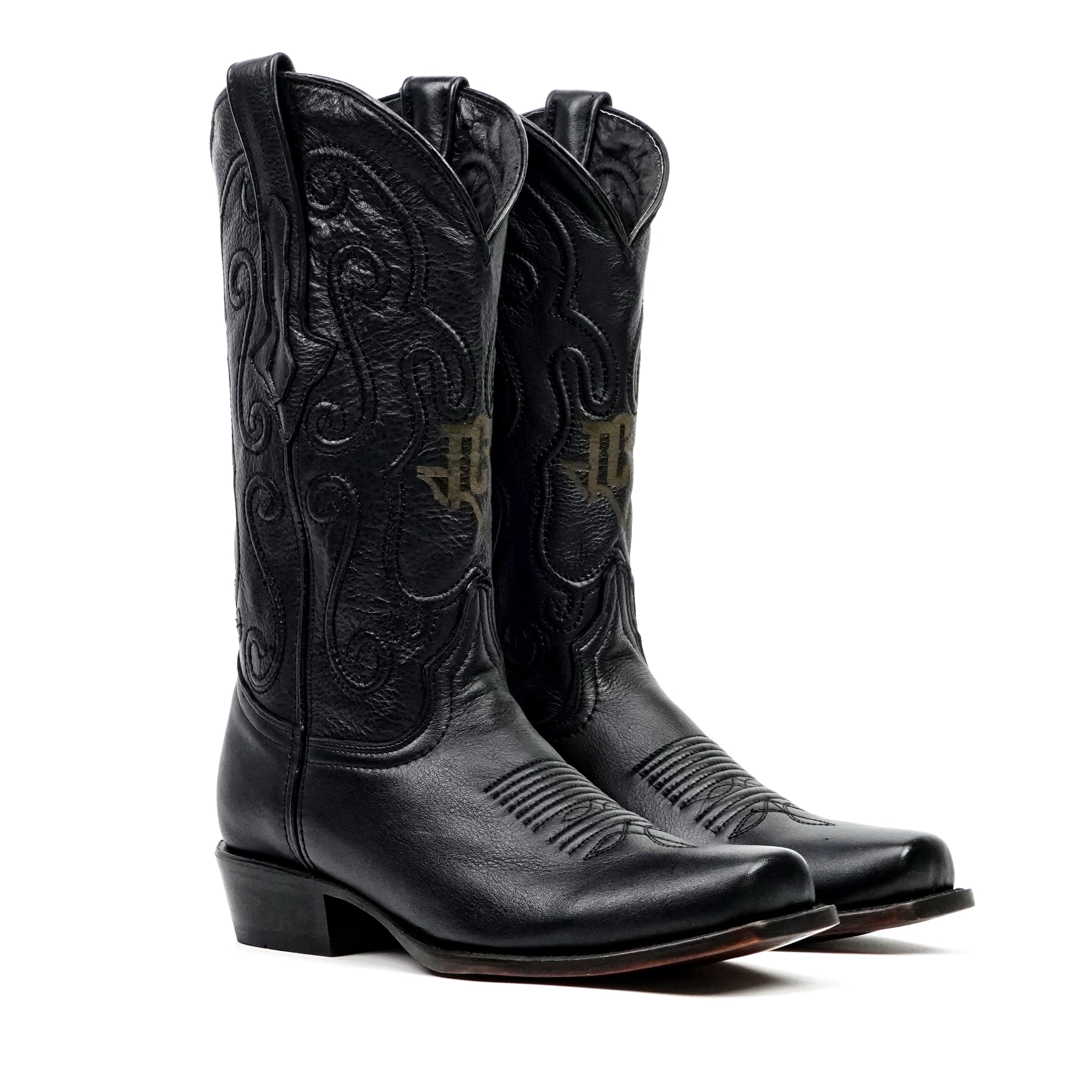 Grisly Cowboy Boots - Black - Narrow Square Toe (E484)