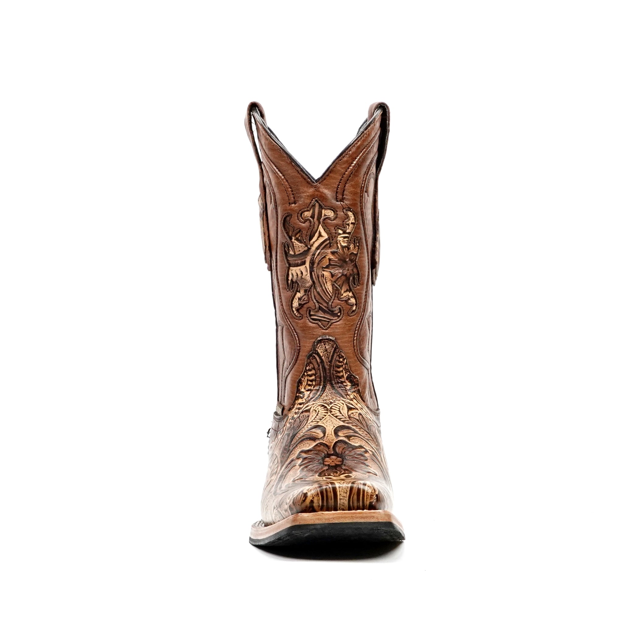Botas Orix Florales Grabadas a Mano - Piel Repujada - Punta Rodeo (E696)