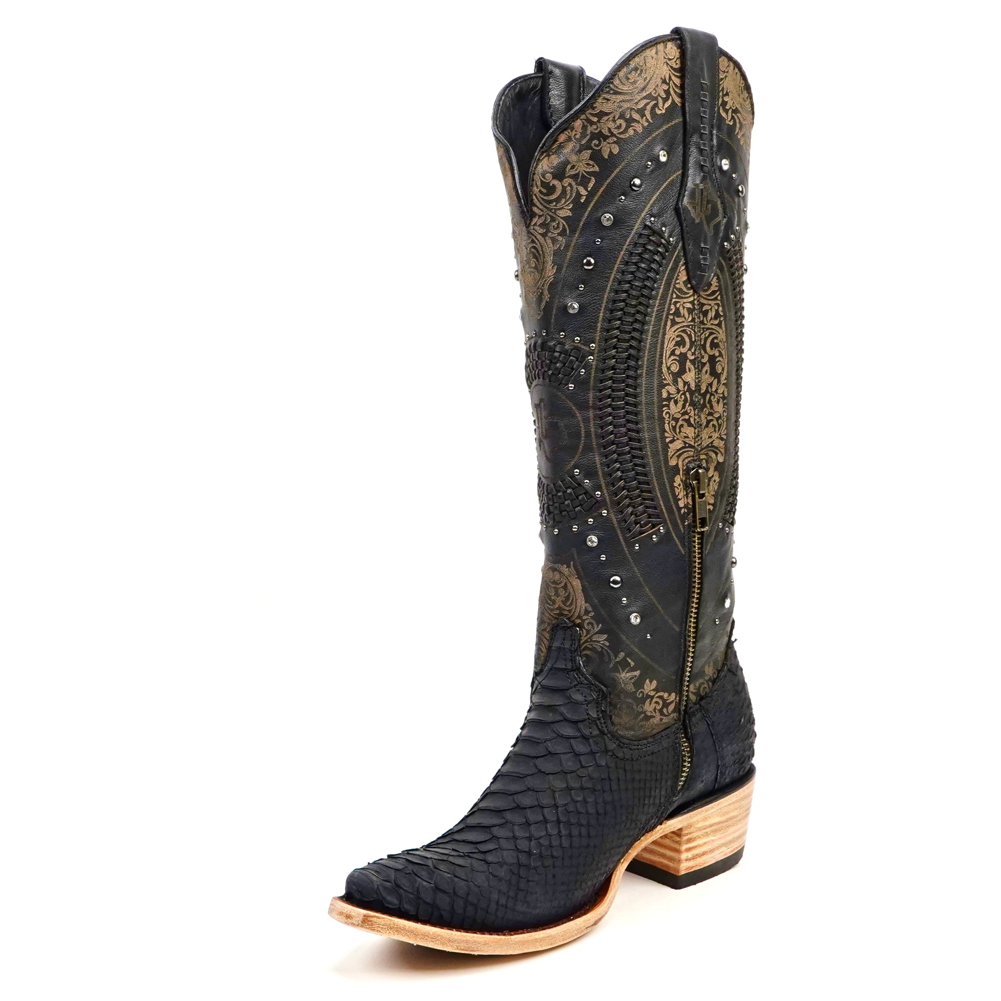 Python Black Cowgirl Boots - Tall Shaft - Snip Toe (E31)