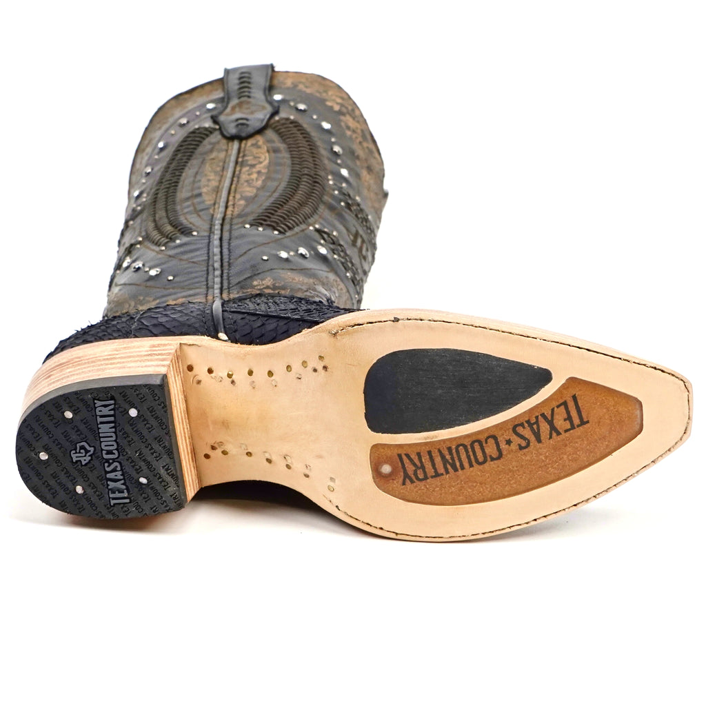 Python Black Cowgirl Boots - Tall Shaft - Snip Toe (E31)
