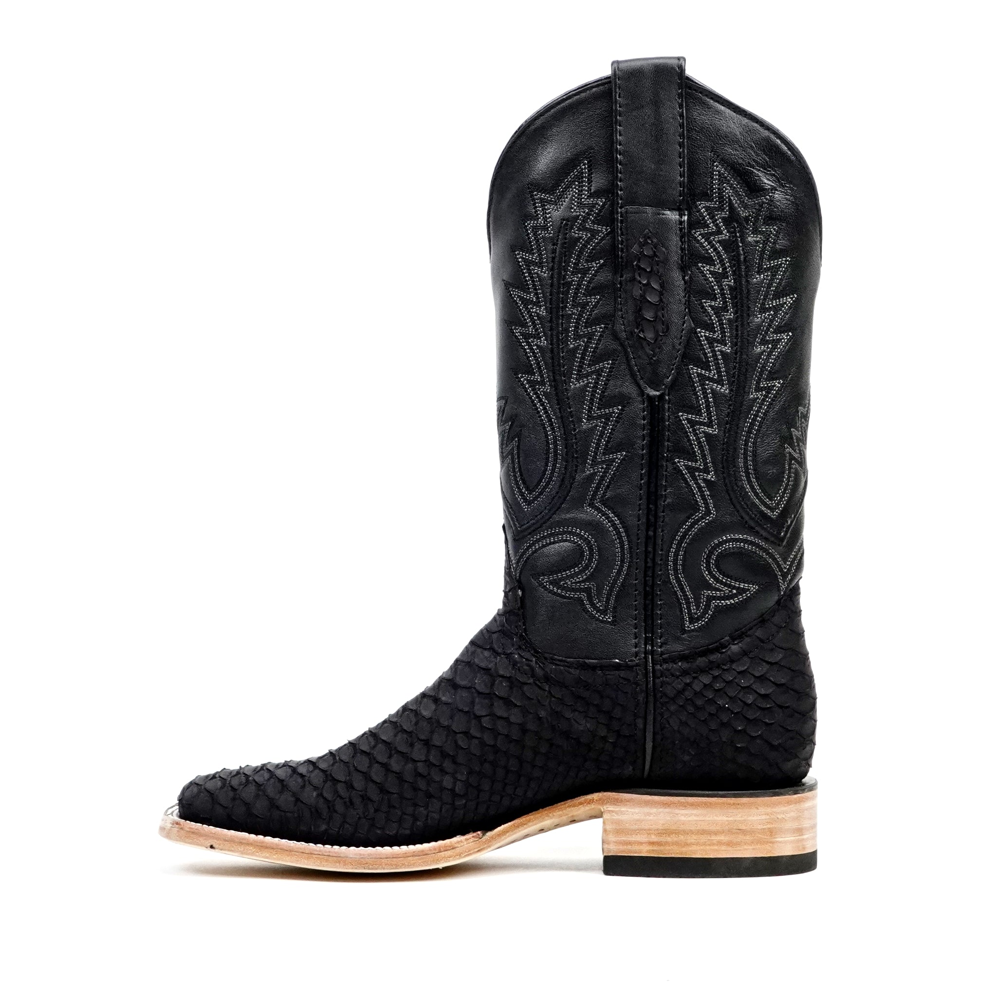 Tanner Python Boots - Matte Black - Square Toe (PN30)