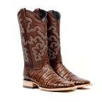 Botas Cowboy Chocolate Piel Estampada Vientre de Caimán - Punta Cuadrada (E423)
