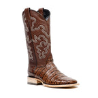 Botas Cowboy Chocolate Piel Estampada Vientre de Caimán - Punta Cuadrada (E423)