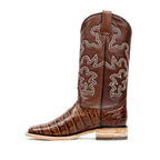 Botas Cowboy Chocolate Piel Estampada Vientre de Caimán - Punta Cuadrada (E423)