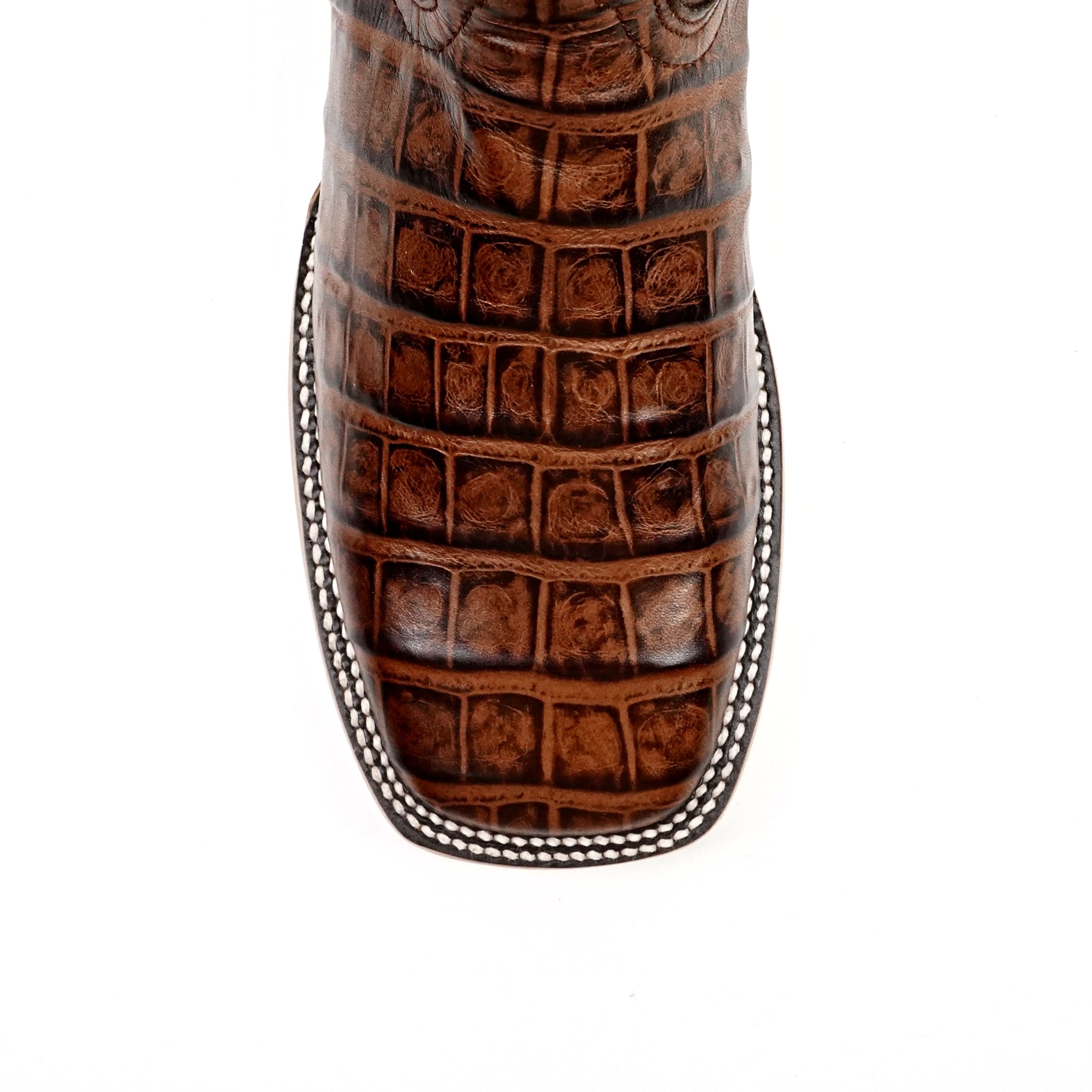 Botas Cowboy Chocolate Piel Estampada Vientre de Caimán - Punta Cuadrada (E423)