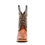 Botas color coñac con diseño de vientre de caimán - Piel repujada - Punta cuadrada (E426)