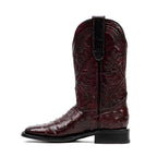 Botas de avestruz color cereza negra - Piel repujada - Punta cuadrada (E424)