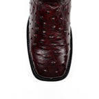 Botas de avestruz color cereza negra - Piel repujada - Punta cuadrada (E424)